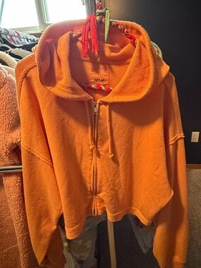 Aerie Cropped Orange Zip-Up Hoodie